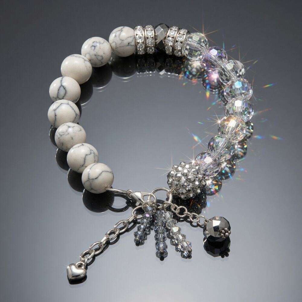 Silver Swarovski Beaded Charm Bracelet
